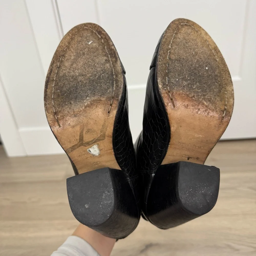 rag & bone Harrow Black Croc Embossed Leather Ankle Boots Size 36 - Picture 6 of 8